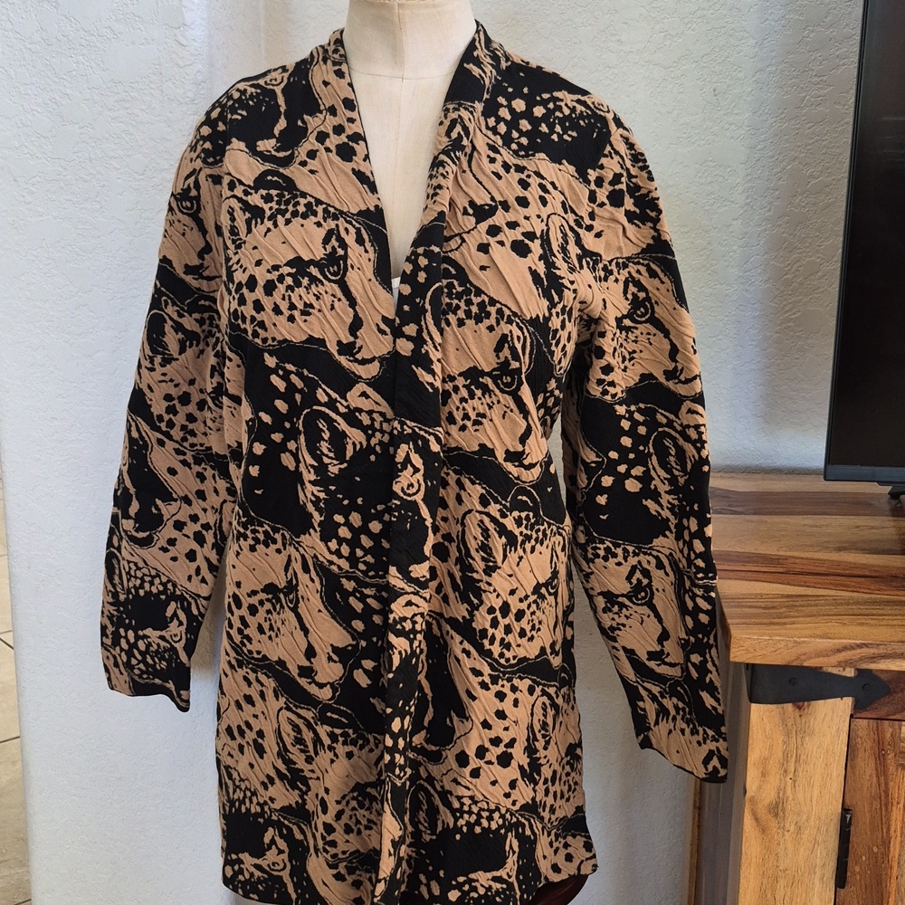 Chico's Cotton Blend, Cheetah Open Cardigan Sz XL